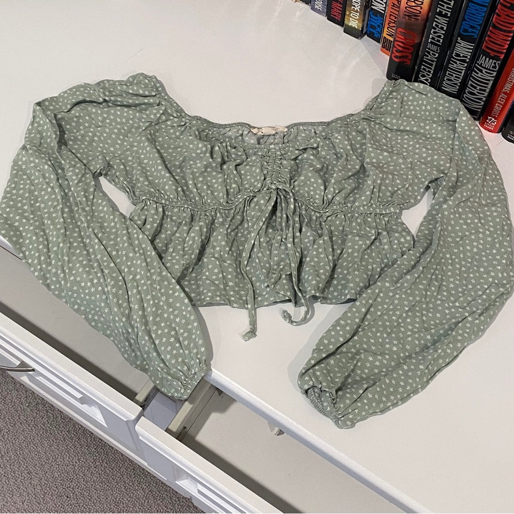 PacSun LA Hearts Sage polka dot Blouse